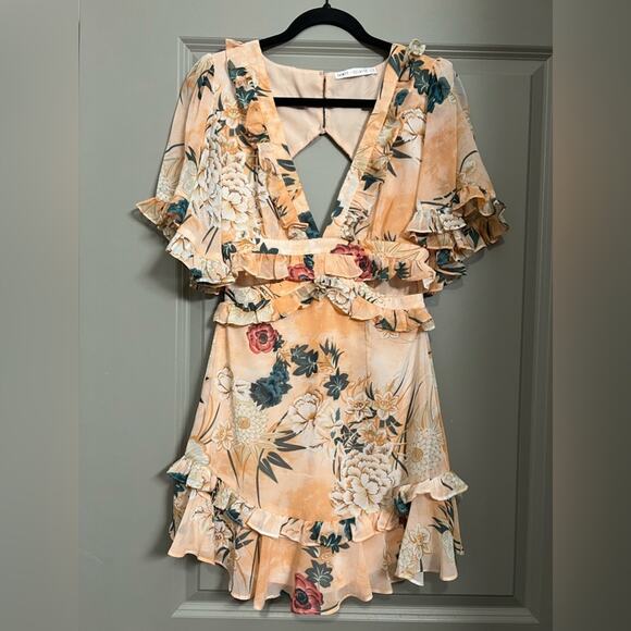 Saints + Secrets Selfie Leslie Orange Flutter Sleeve Dress | Size Small - Picture 2 of 12